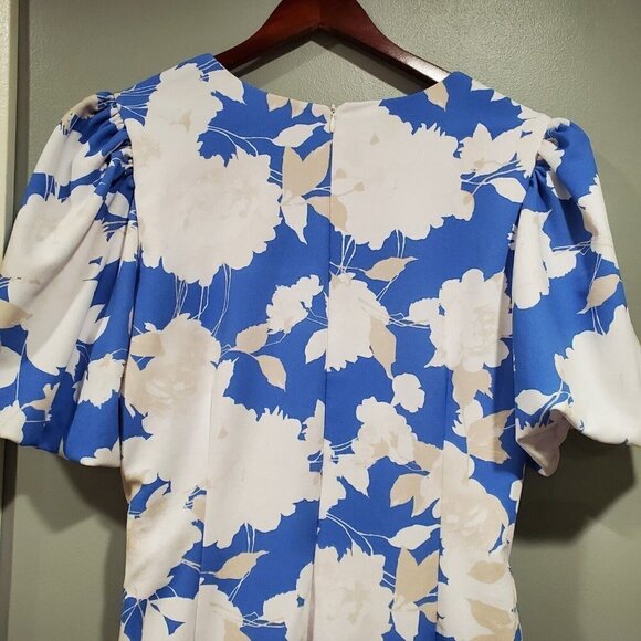 Julia Jordan Women's Floral Print Puff Sleeve Faux Wrap Dress In Blue Size 14 - Picture 15 of 15